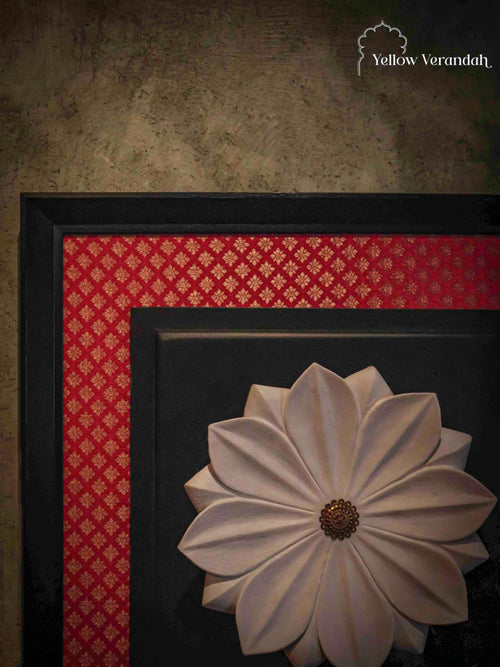 Marble Lotus With Wooden Frame 