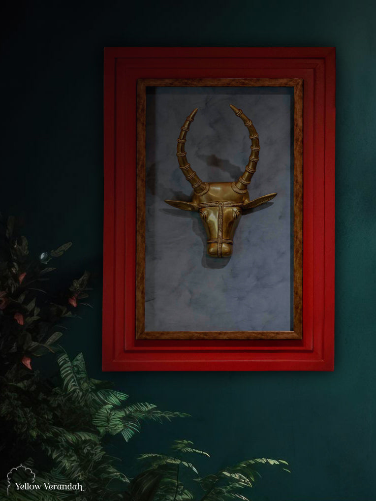 Brass Cow Head on Wall Frame