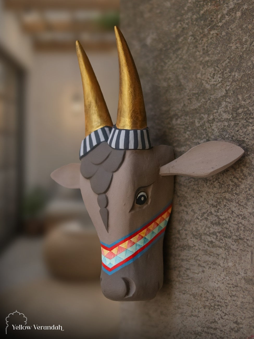 Wooden Cow Head Wall Decor - 10"