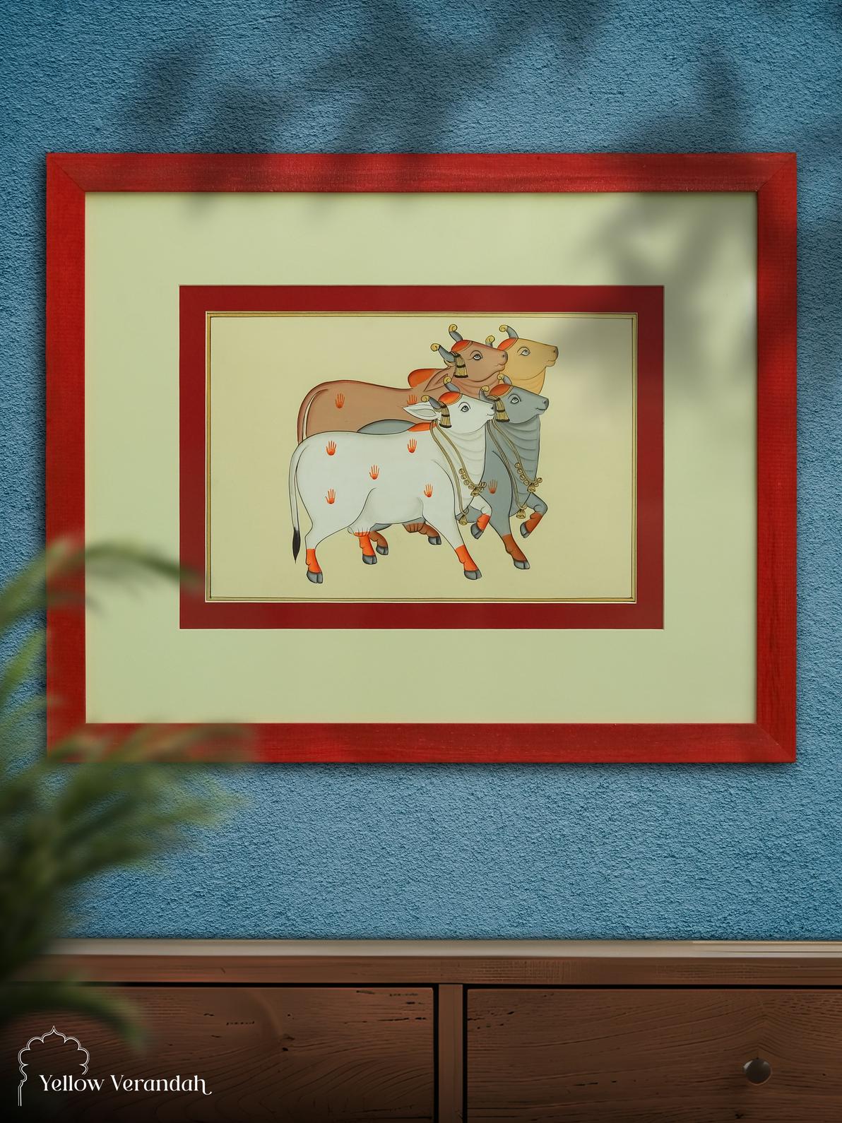Pichwai Cow Original Painting - Framed