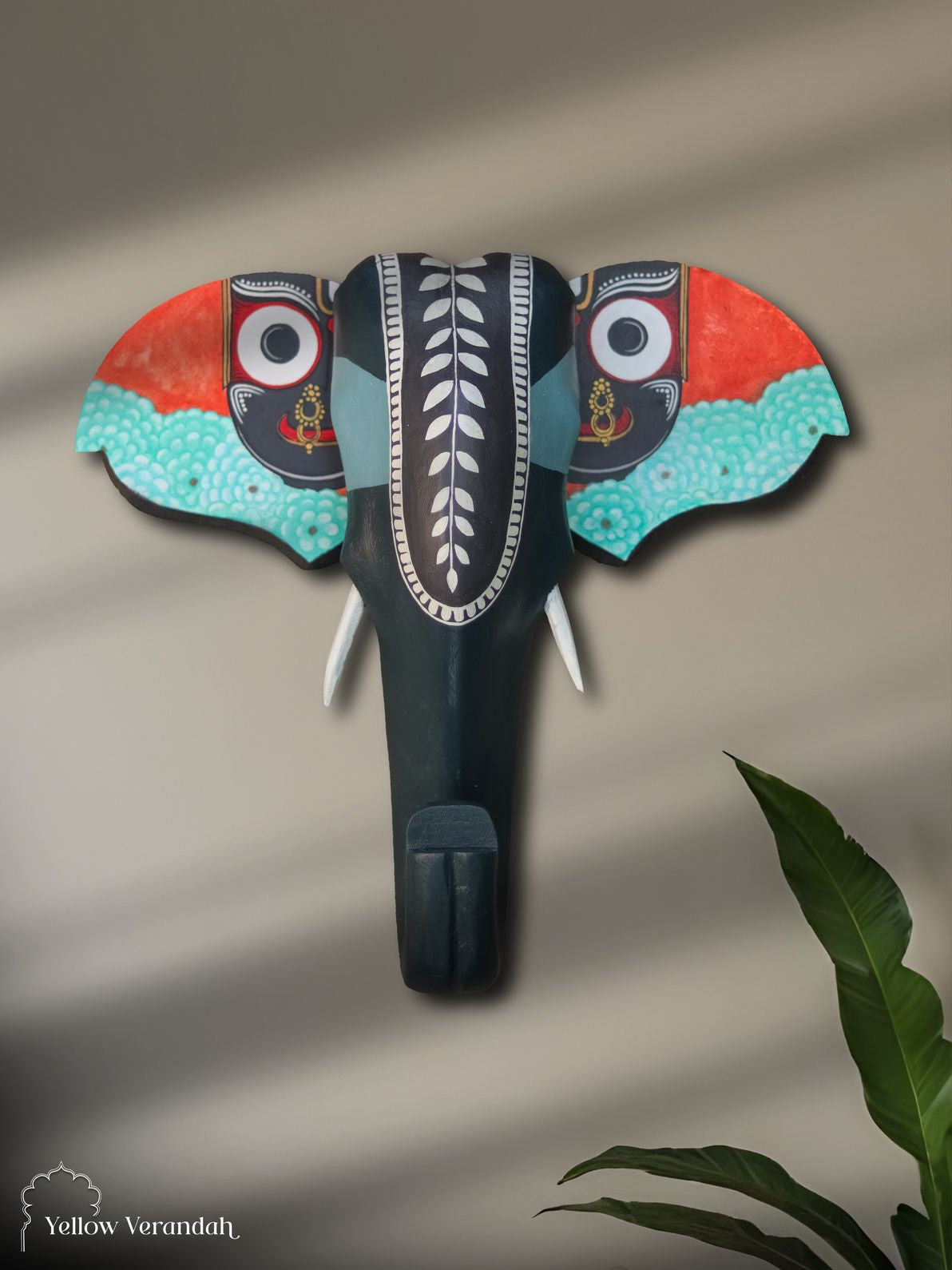 Wooden Handpainted Elephant Head Wall Decor