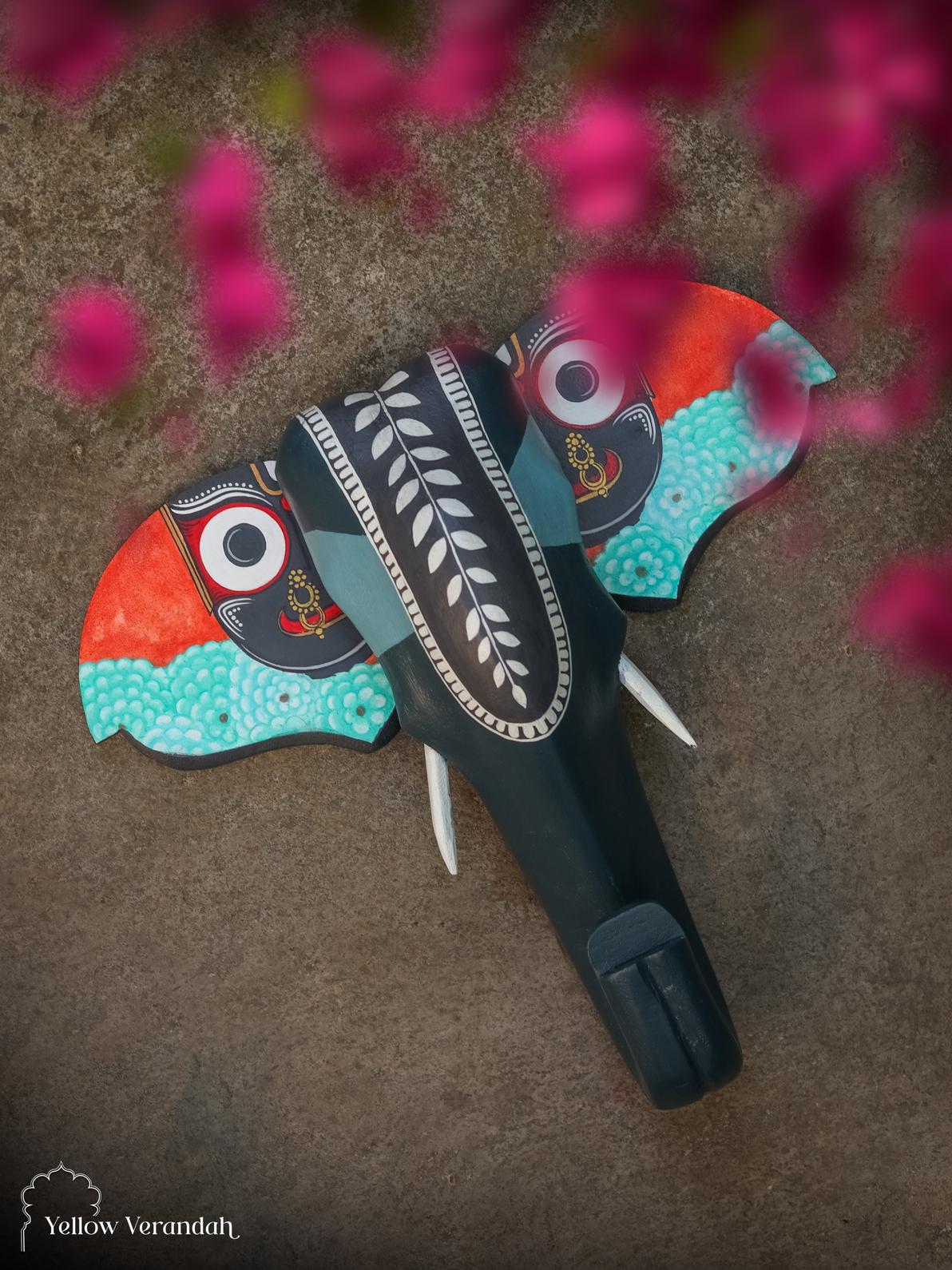 Wooden Handpainted Elephant Head Wall Decor