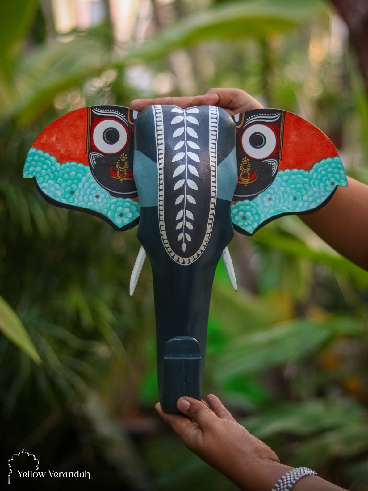 Wooden Handpainted Elephant Head Wall Decor