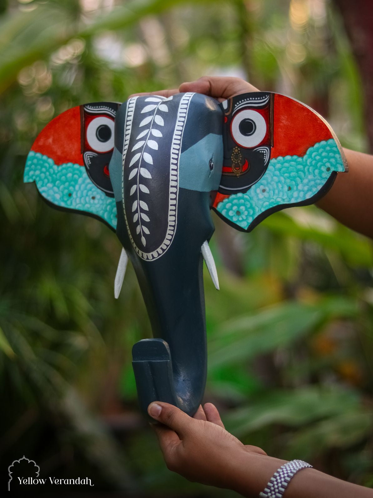 Wooden Handpainted Elephant Head Wall Decor