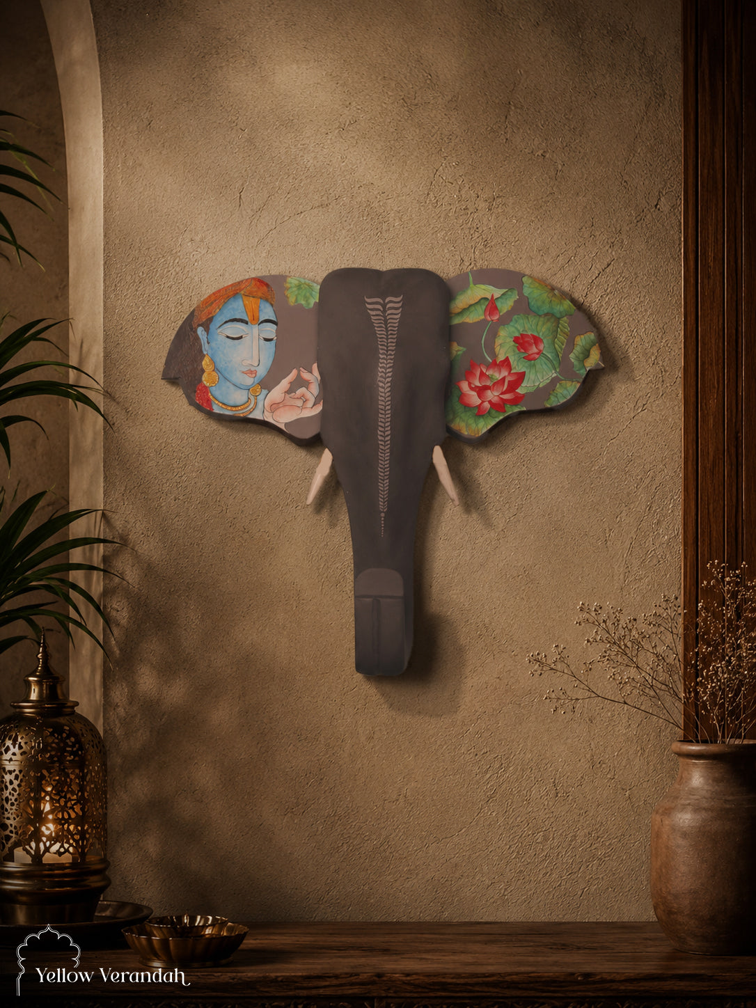 Wooden Handpainted Elephant Head Wall Decor