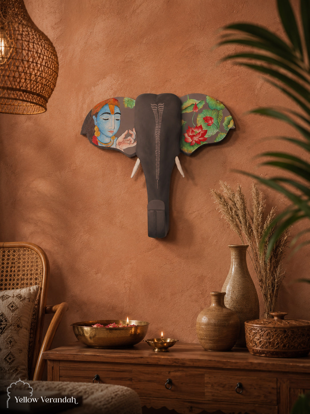 Wooden Handpainted Elephant Head Wall Decor