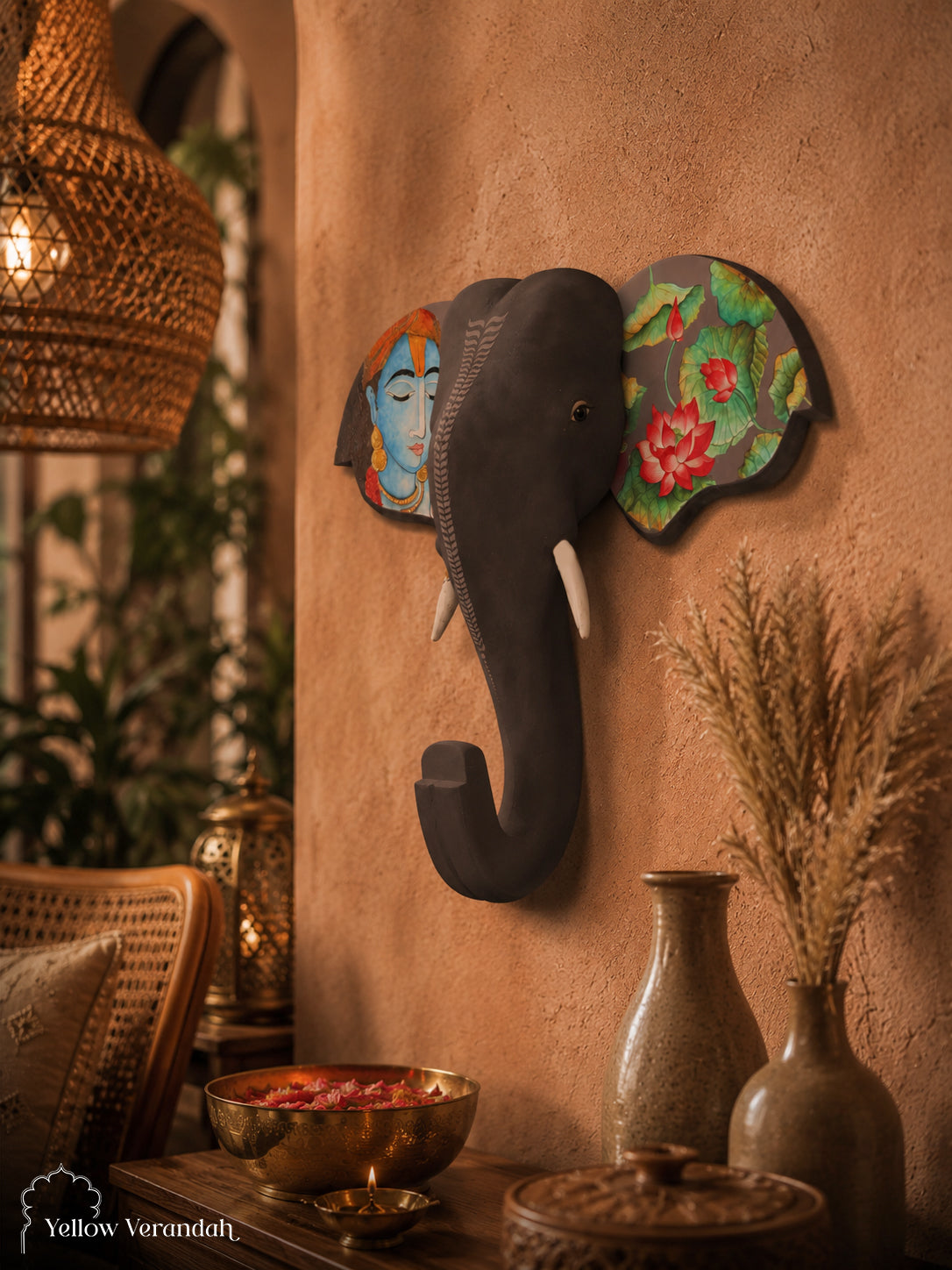 Wooden Handpainted Elephant Head Wall Decor