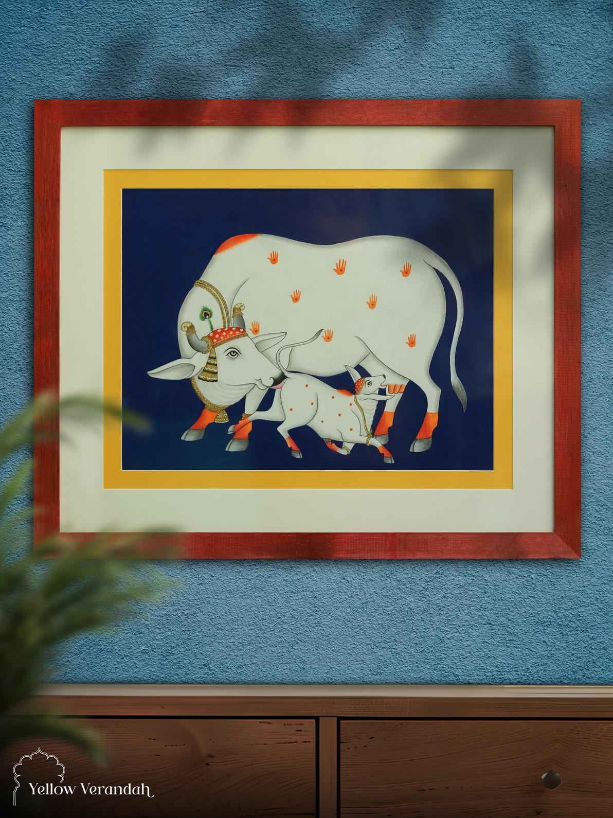 Pichwai Cow Original Painting - Framed