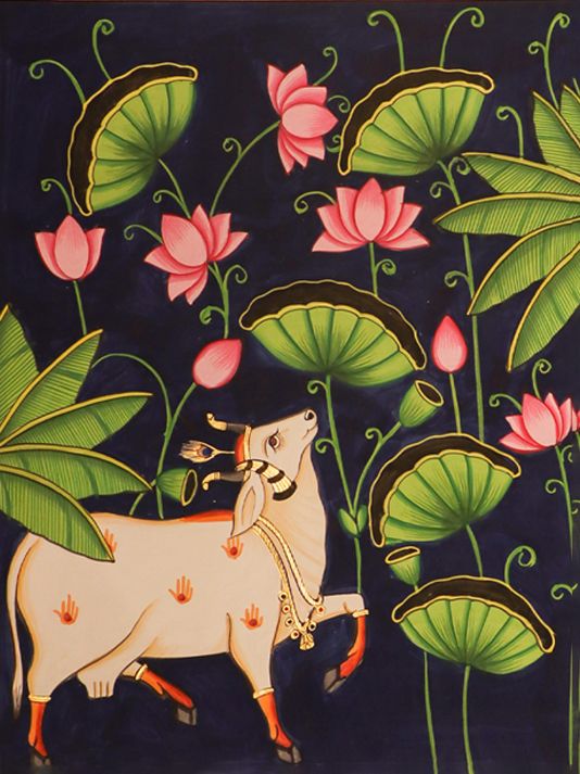 Pichwai Cow Painting Blue 