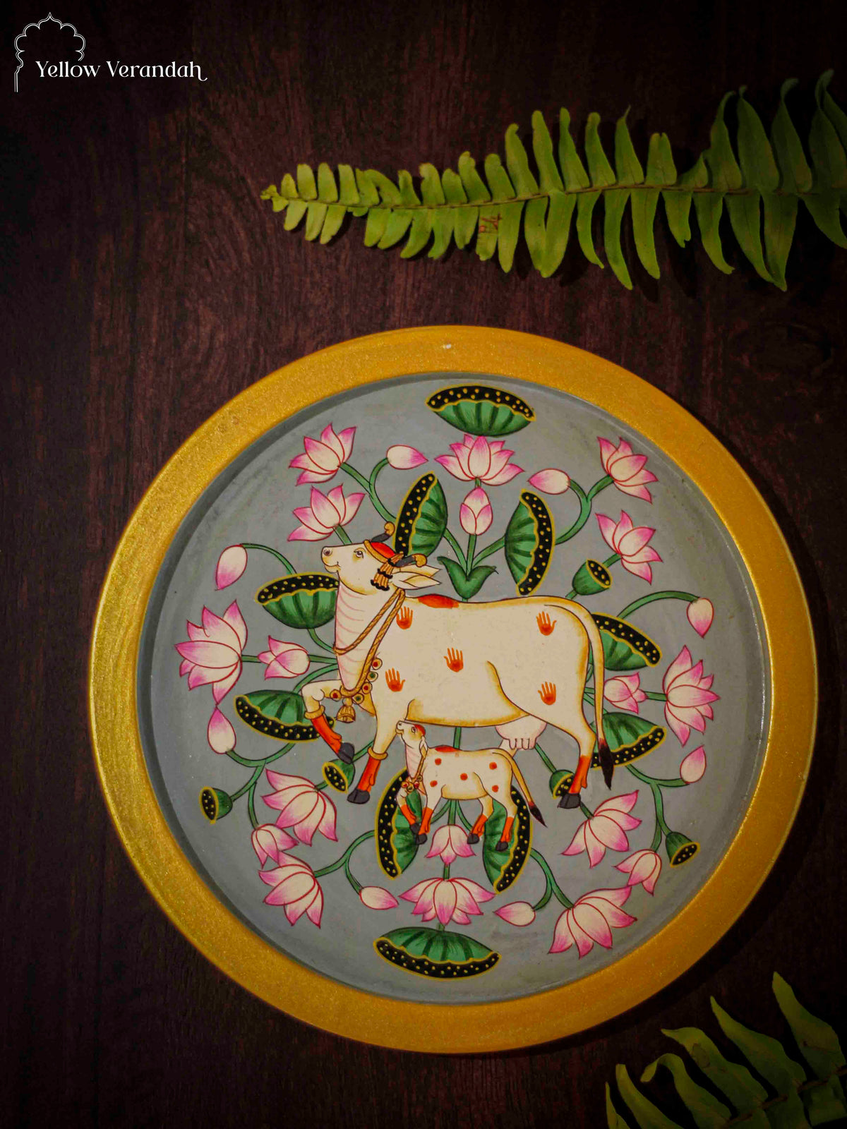 Pichwai Cow and Lotus Wall Plate