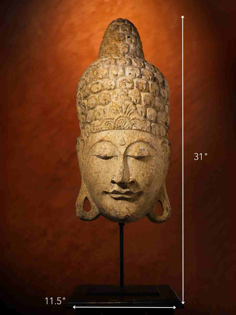 Wooden Buddha Face Sculpture