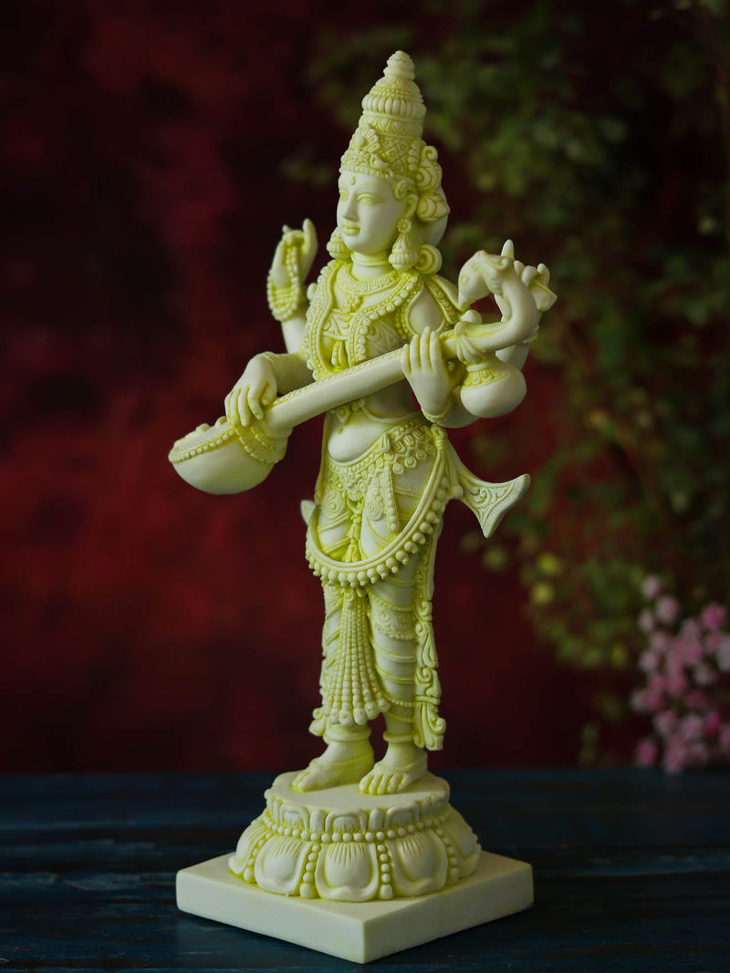 Saraswati Marble Dust Sculpture with Yellow Details 