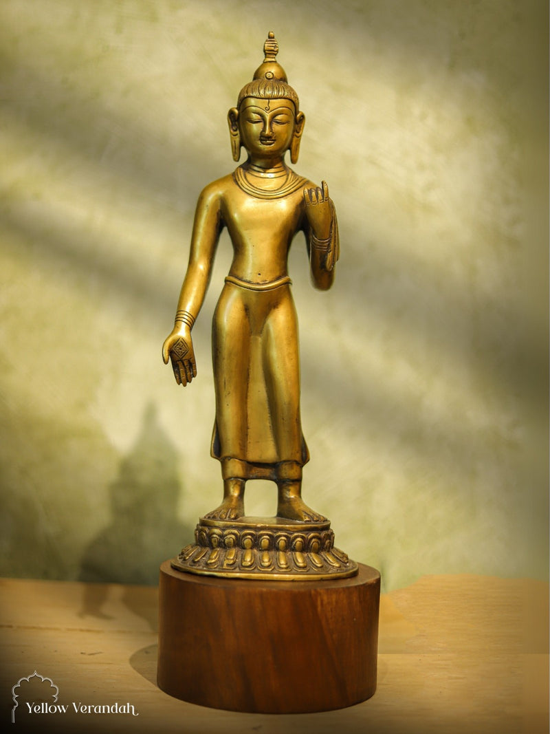 Standing Sculpture of Brass Buddha 