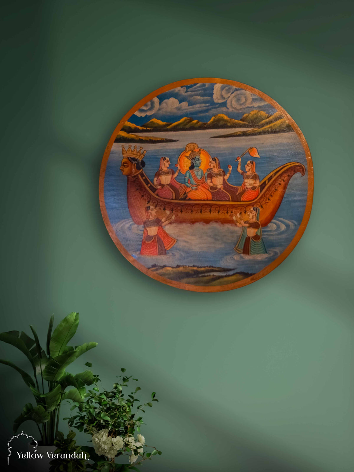 Pichwai Krishna Wall Plate - 17"