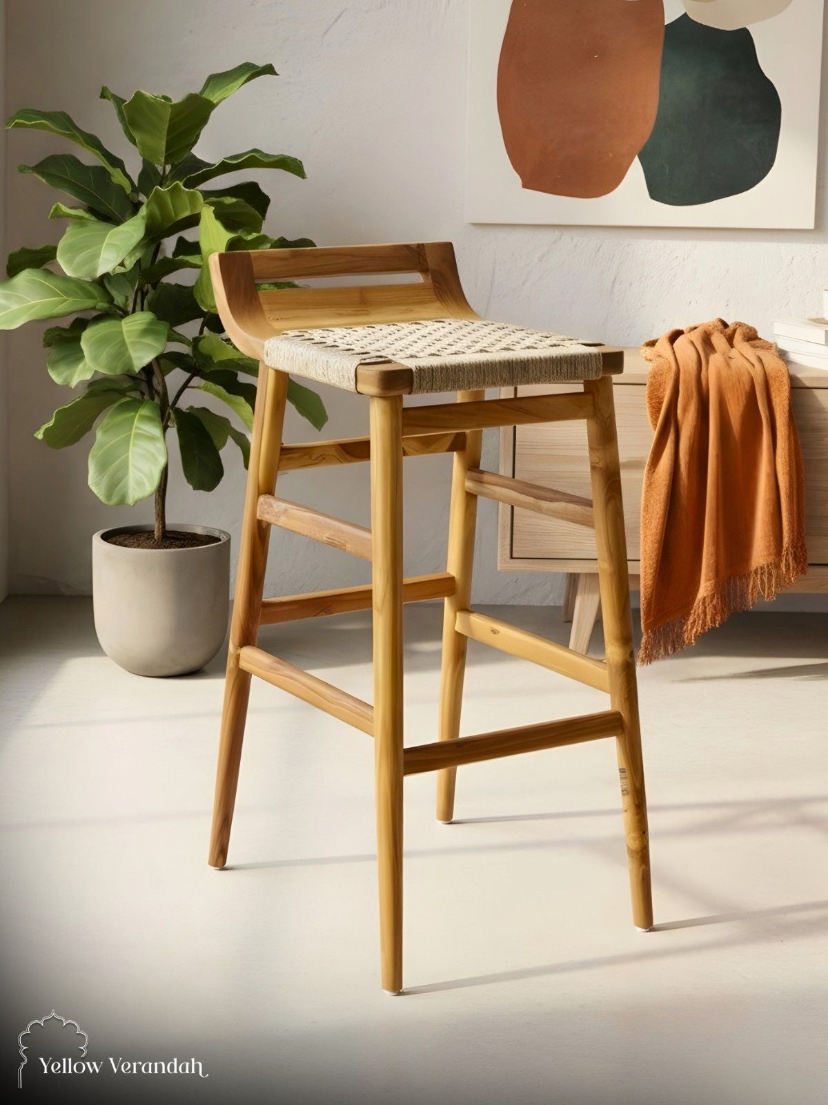 Teakwood Rattan Bar Chair