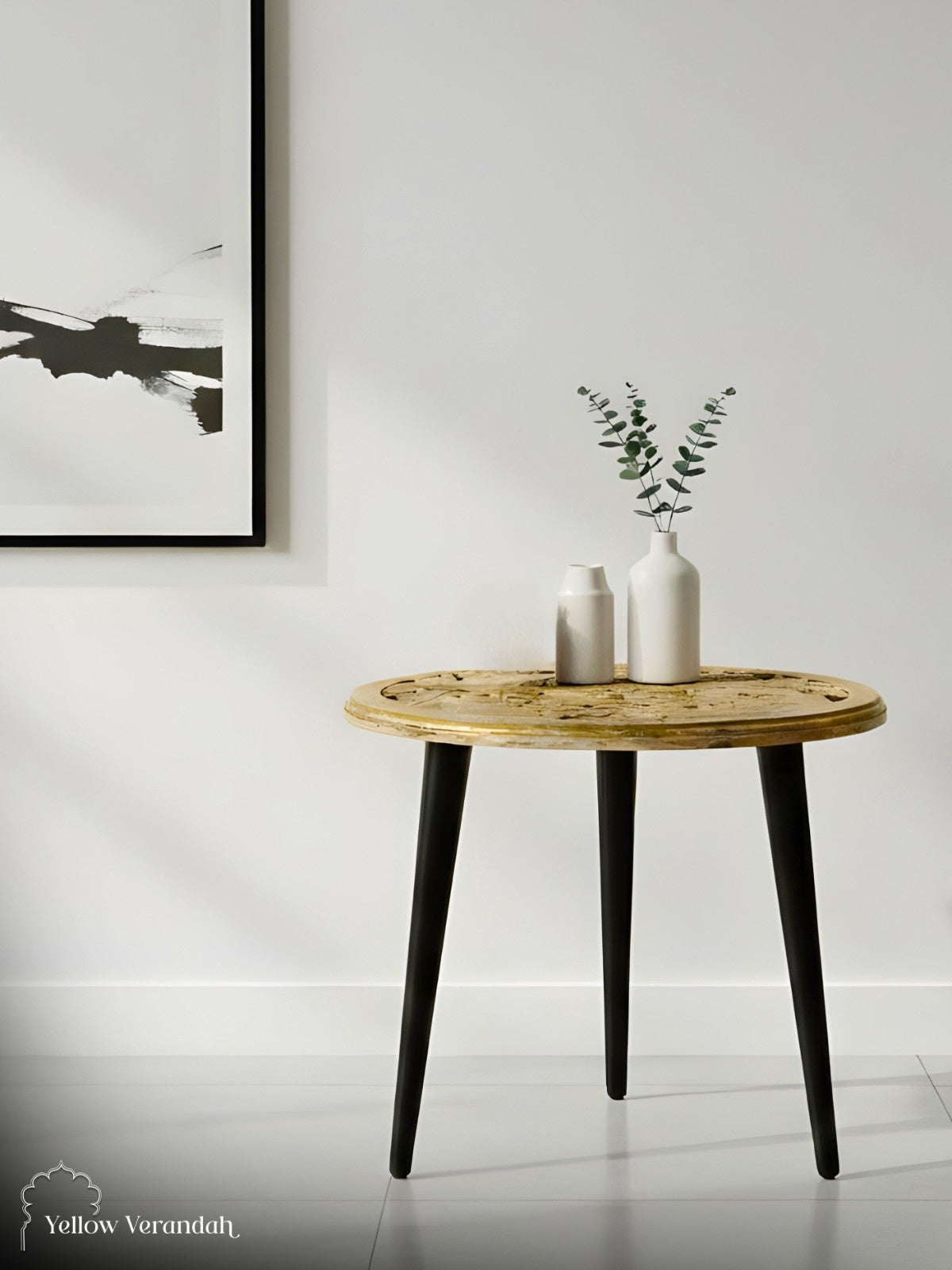 Wooden Round Table - Golden Distressed