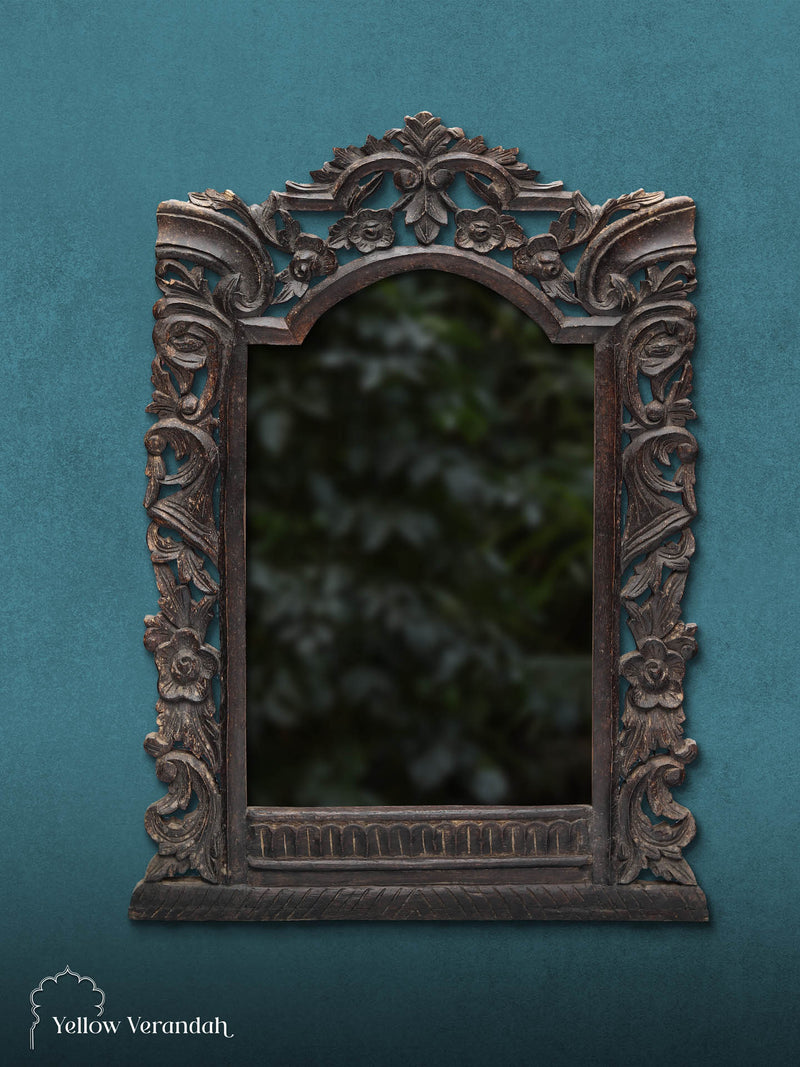 Victorian Wooden Carving Mirror Brown 