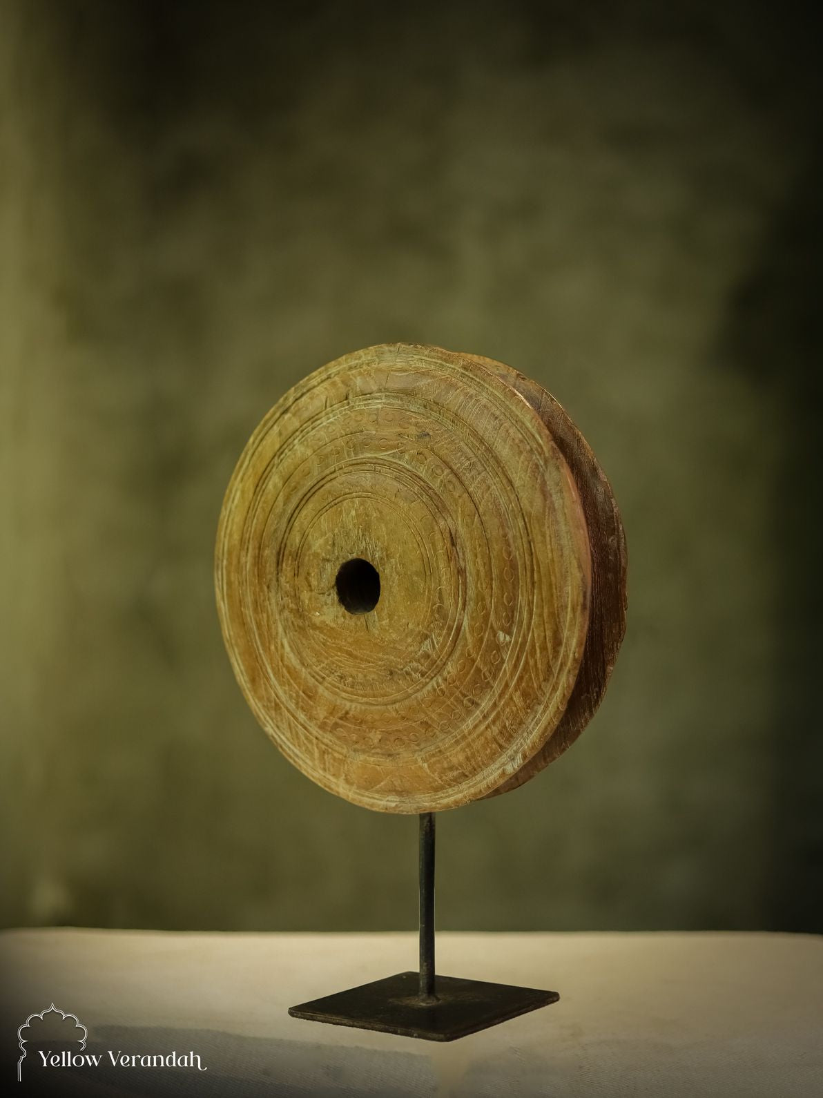 Wooden Pully Wheel On Stand