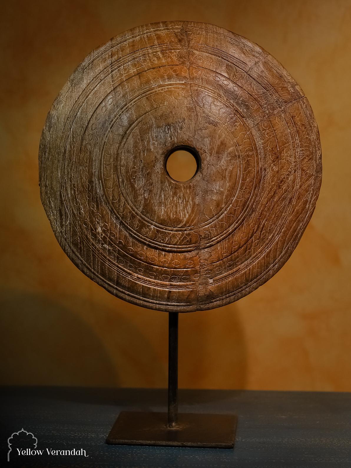 Wooden Pully Wheel On Stand