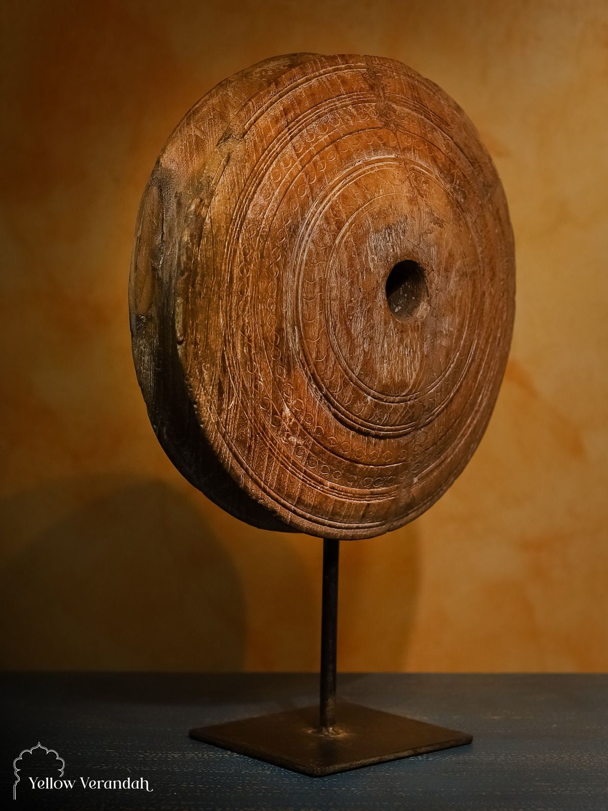 Wooden Pully Wheel On Stand