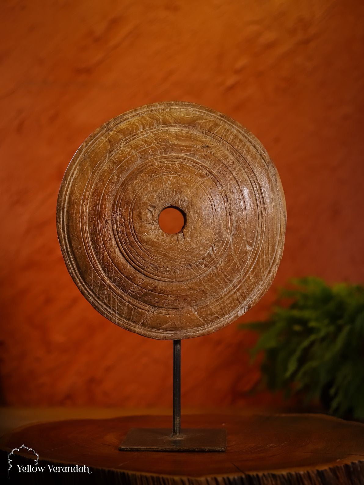 Wooden Pully Wheel On Stand