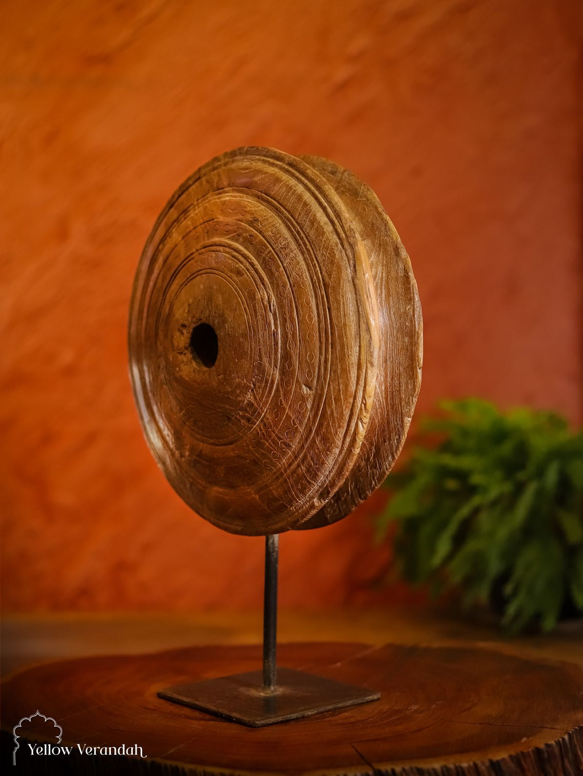Wooden Pully Wheel On Stand