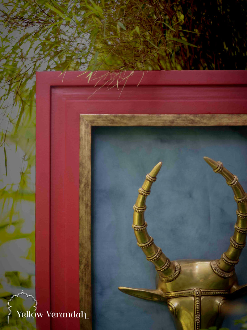 Brass Cow Head on Wall Frame