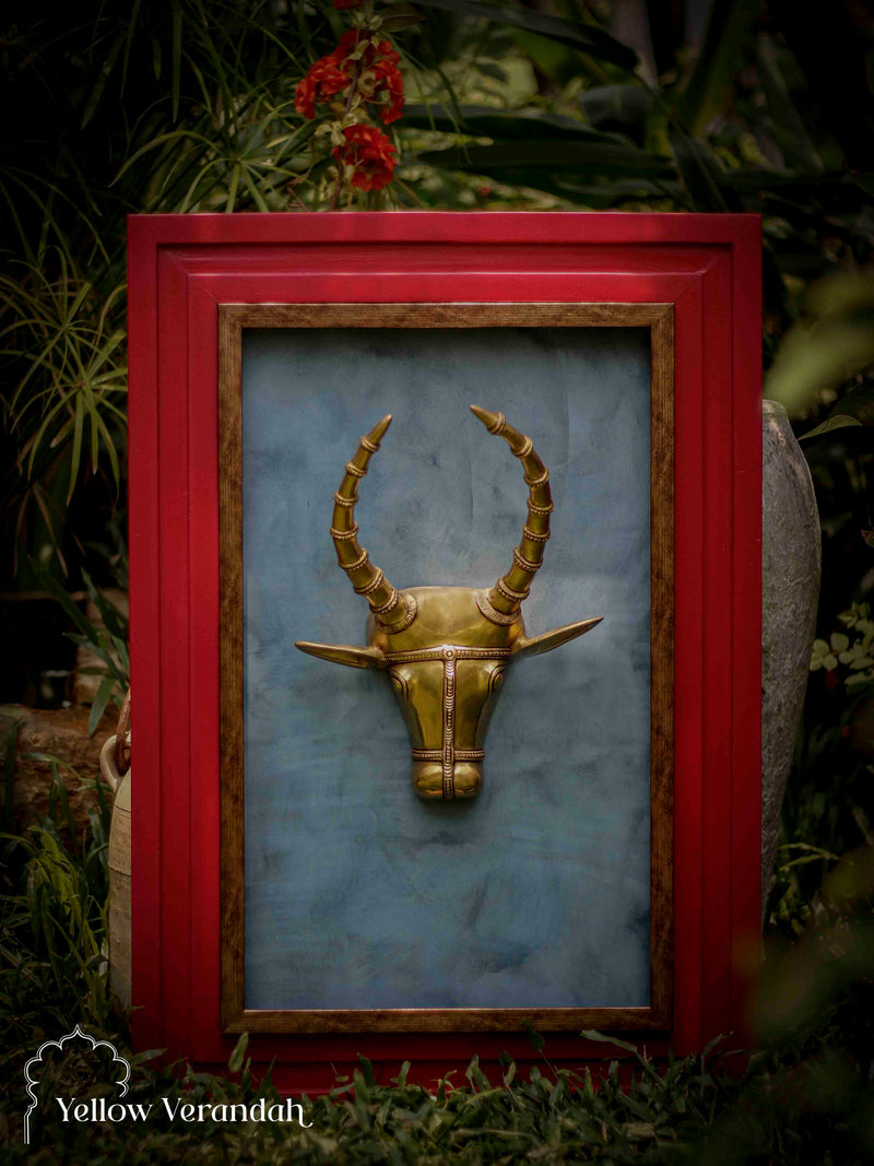 Brass Cow Head on Wall Frame