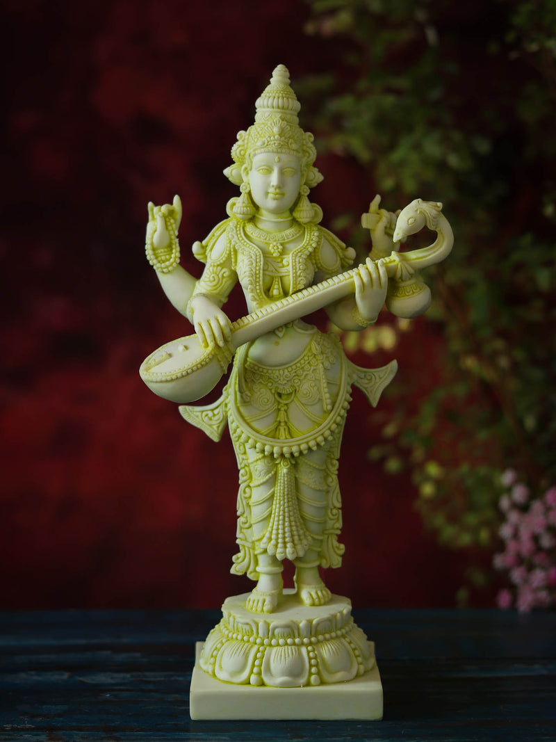 White Marble Dust Saraswati Statue