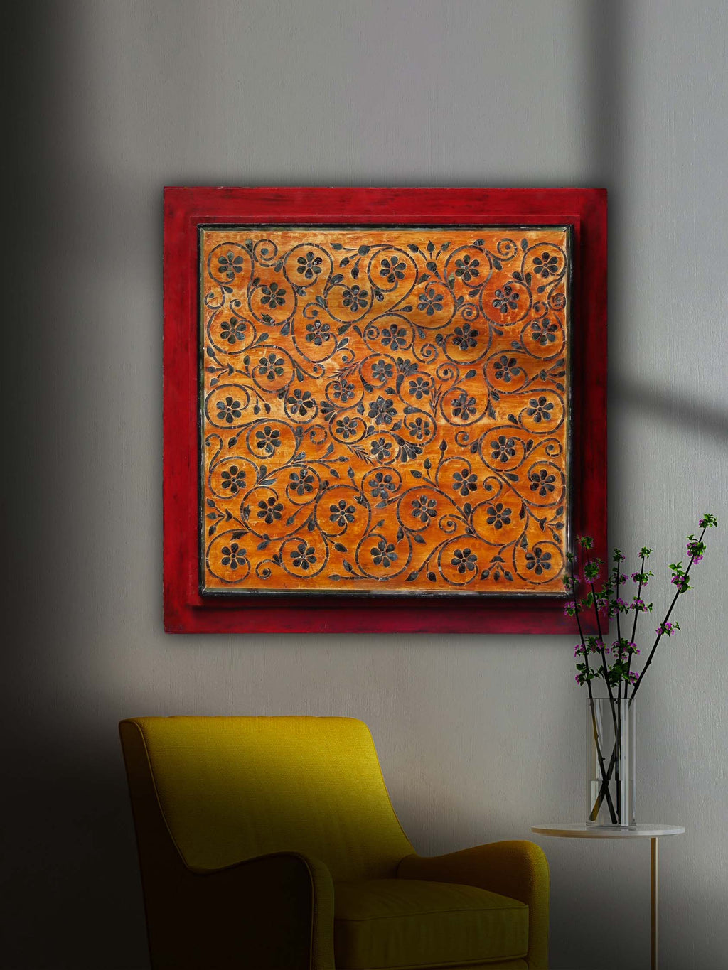 Wooden Carving Tikri Wall Frame – Yellow Verandah