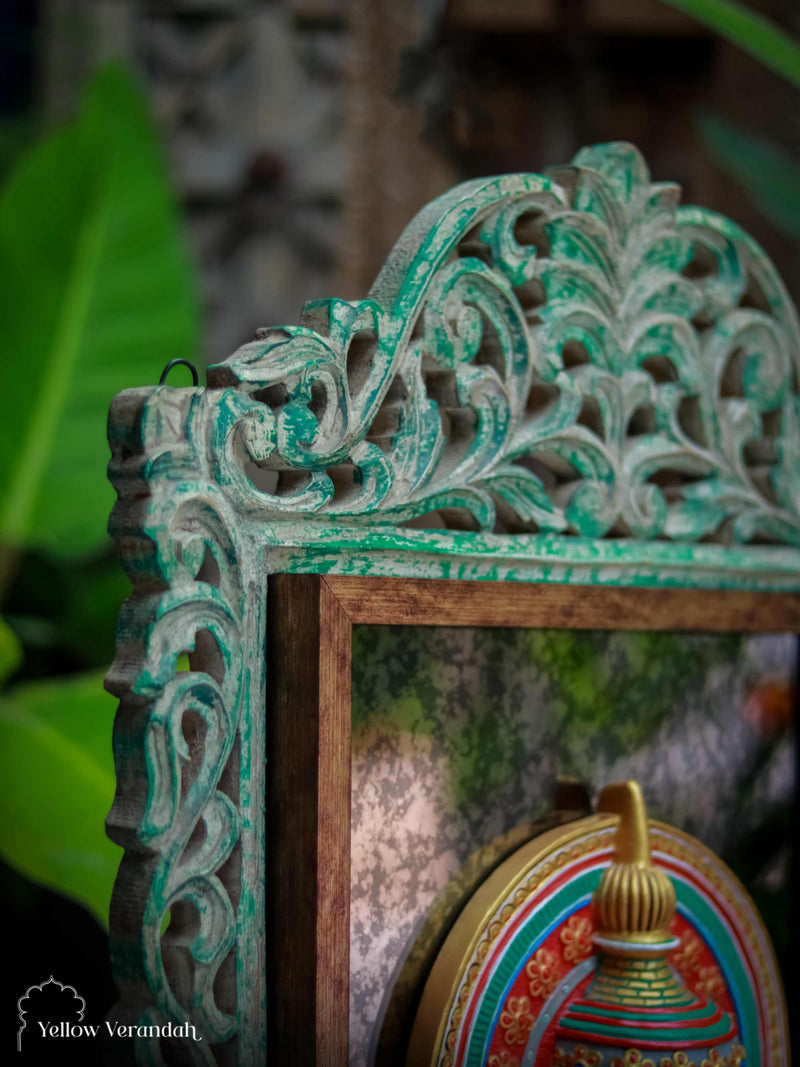 Wooden Kathakali Mask on Wooden Frame 