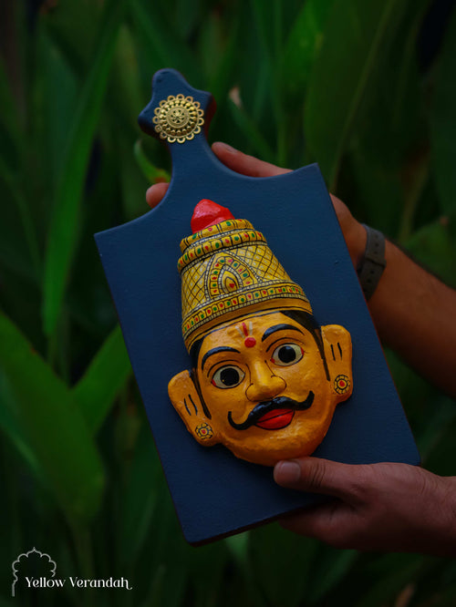 Yellow Wooden Cheriyal Face Mask on Panel