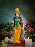 Yellow and Green Marble Dust Sculpture of Saraswati 