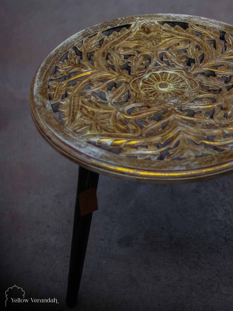 Wooden Round Table - Golden Distressed