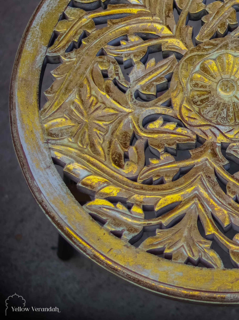 Wooden Round Table - Golden Distressed