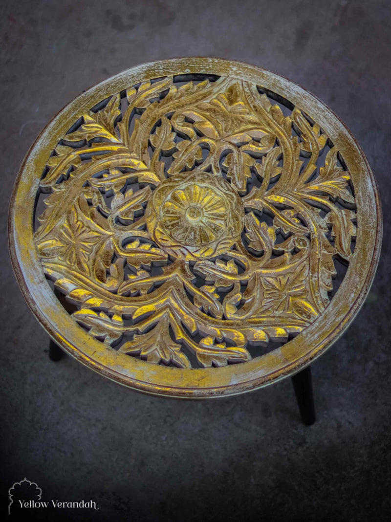 Wooden Round Table - Golden Distressed