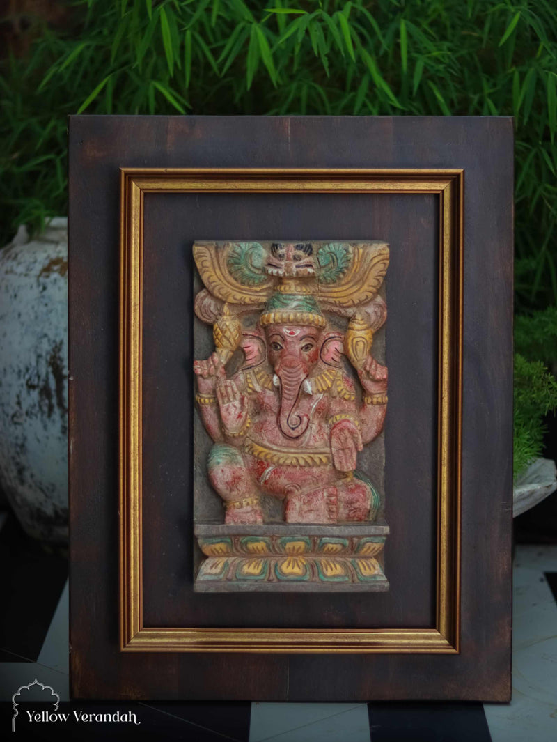 Antique Wooden Ganesha on Wall Frame