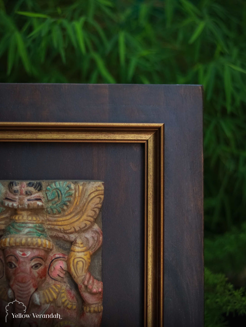 Antique Wooden Ganesha on Wall Frame