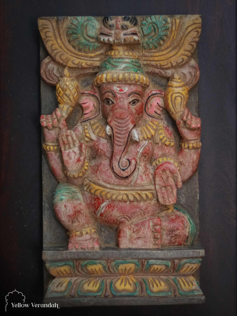 Antique Wooden Ganesha on Wall Frame