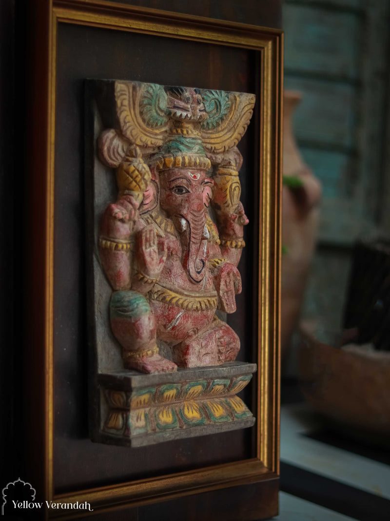 Antique Wooden Ganesha on Wall Frame