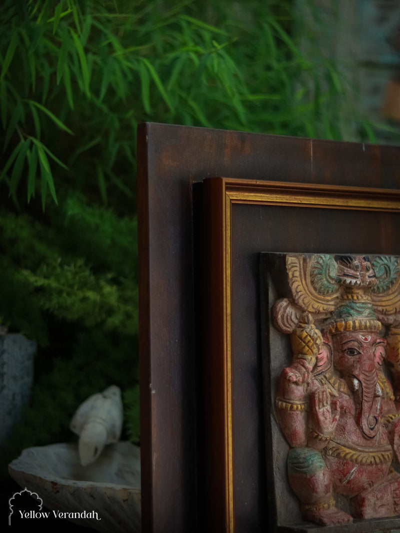 Antique Wooden Ganesha on Wall Frame