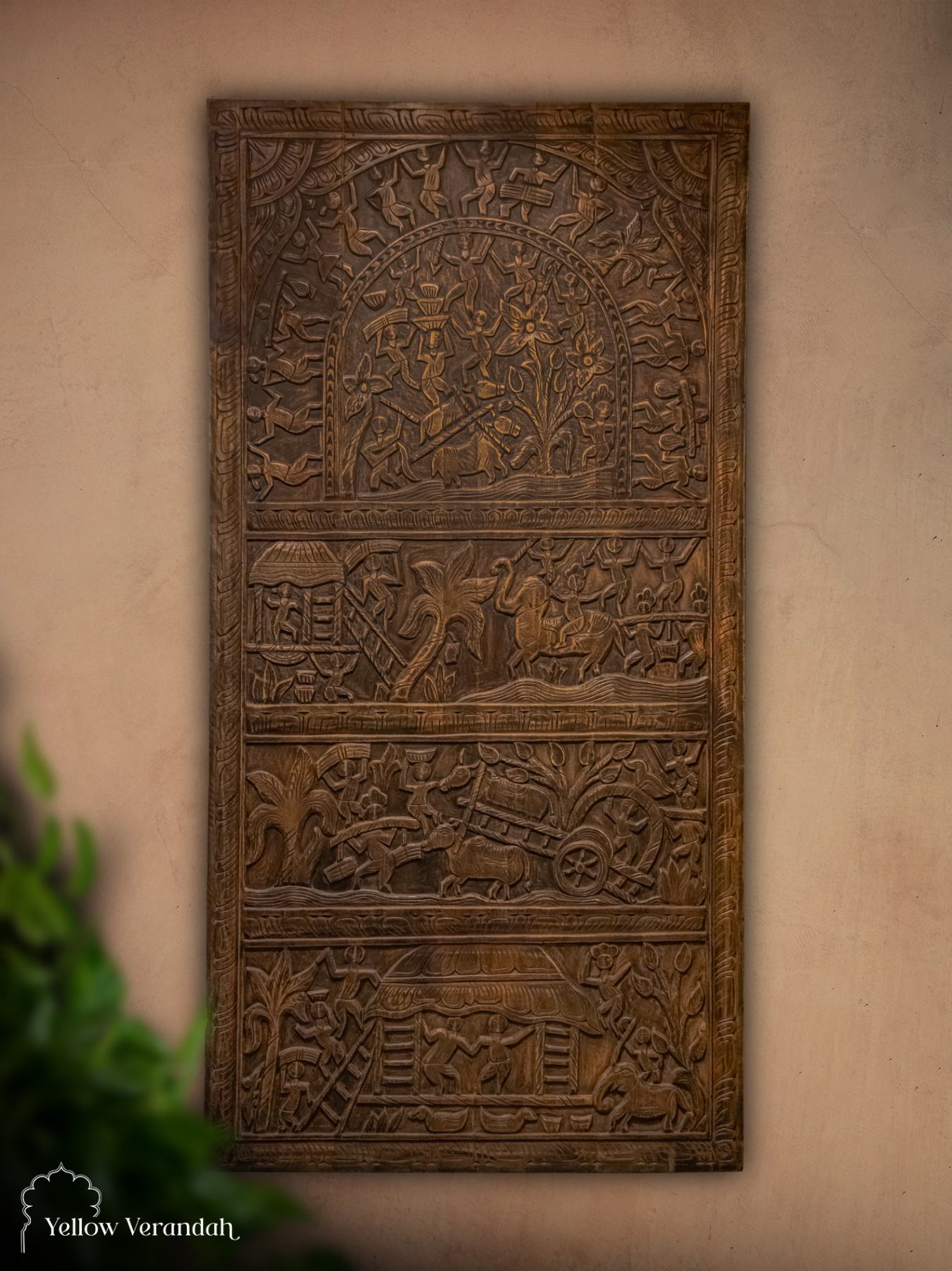 Odisha Tribal Wooden Wall Panel – Yellow Verandah