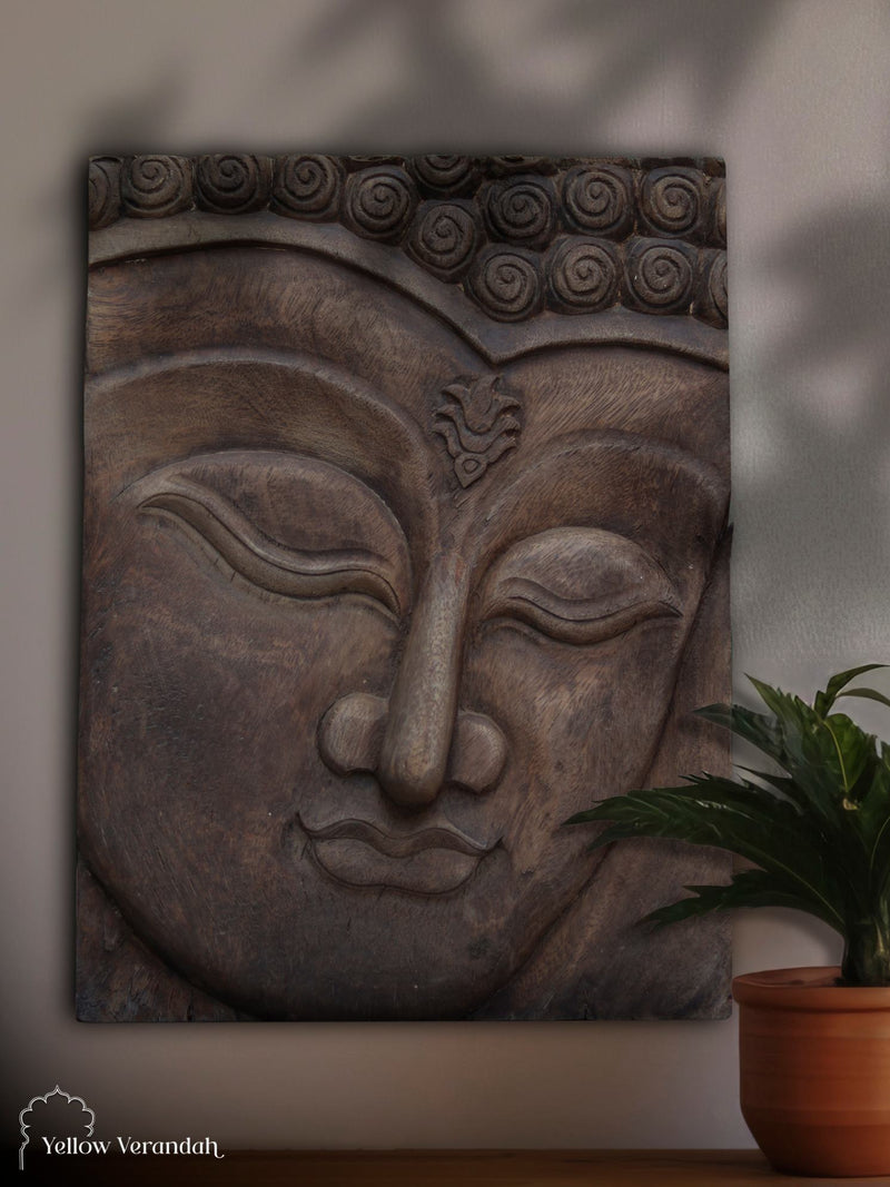 Antique Wooden Buddha Wall Panel