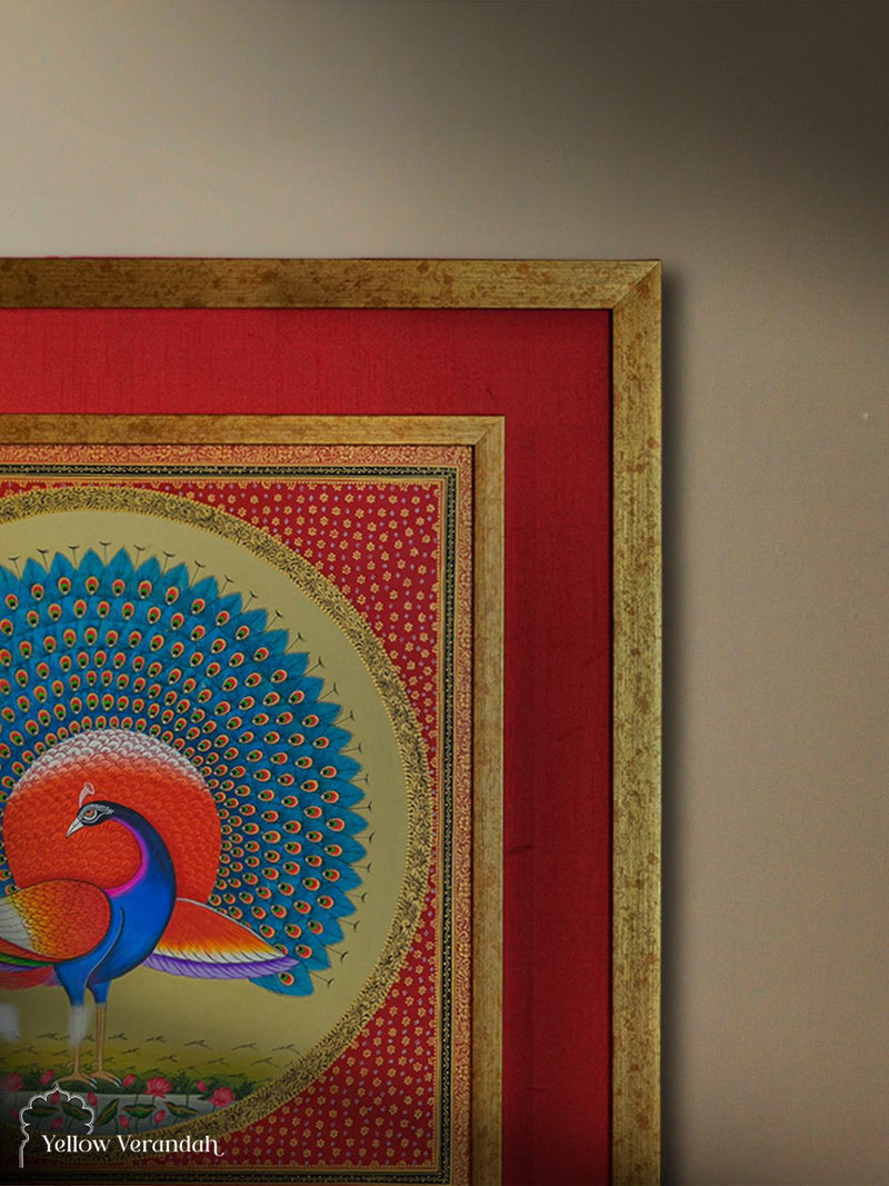 Peacock Miniature Painting on Wall Frame