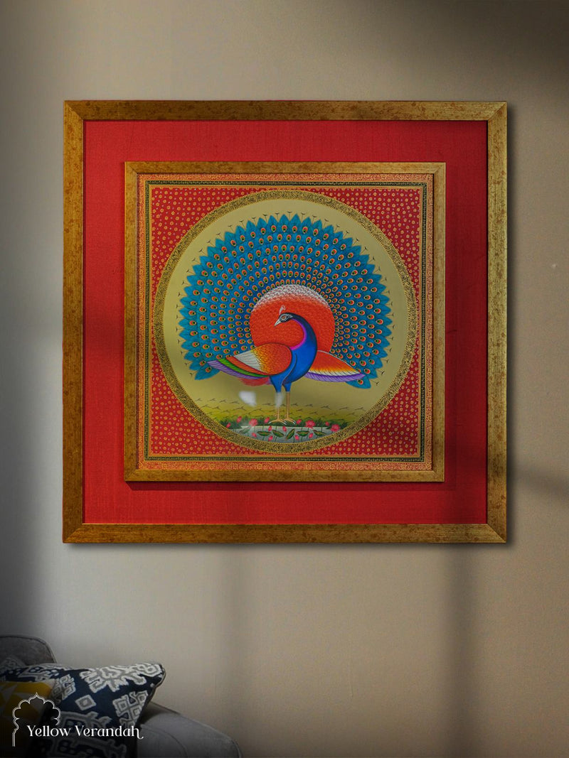 Peacock Miniature Painting on Wall Frame