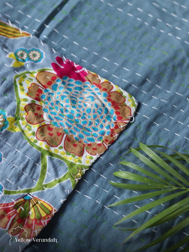 Cotton Kantha Bedspread - Double