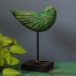 Wooden Carving Shell on Stand - Green
