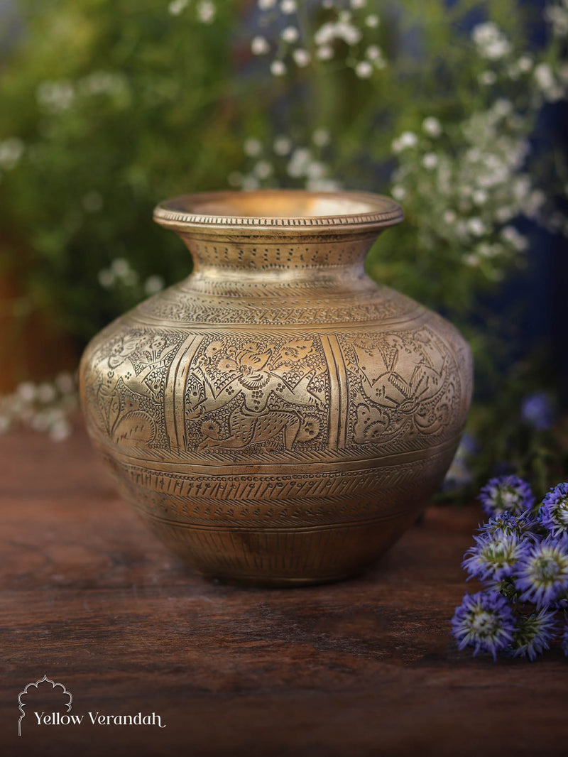 Vintage Brass Carving Pot