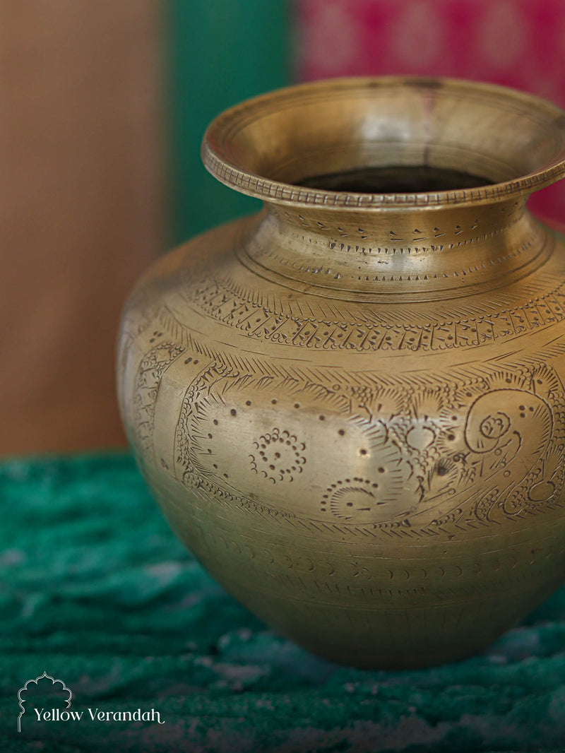 Vintage Brass Carving Pot