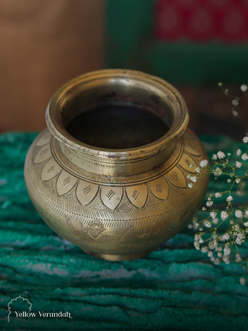 Vintage Brass Carving Pot